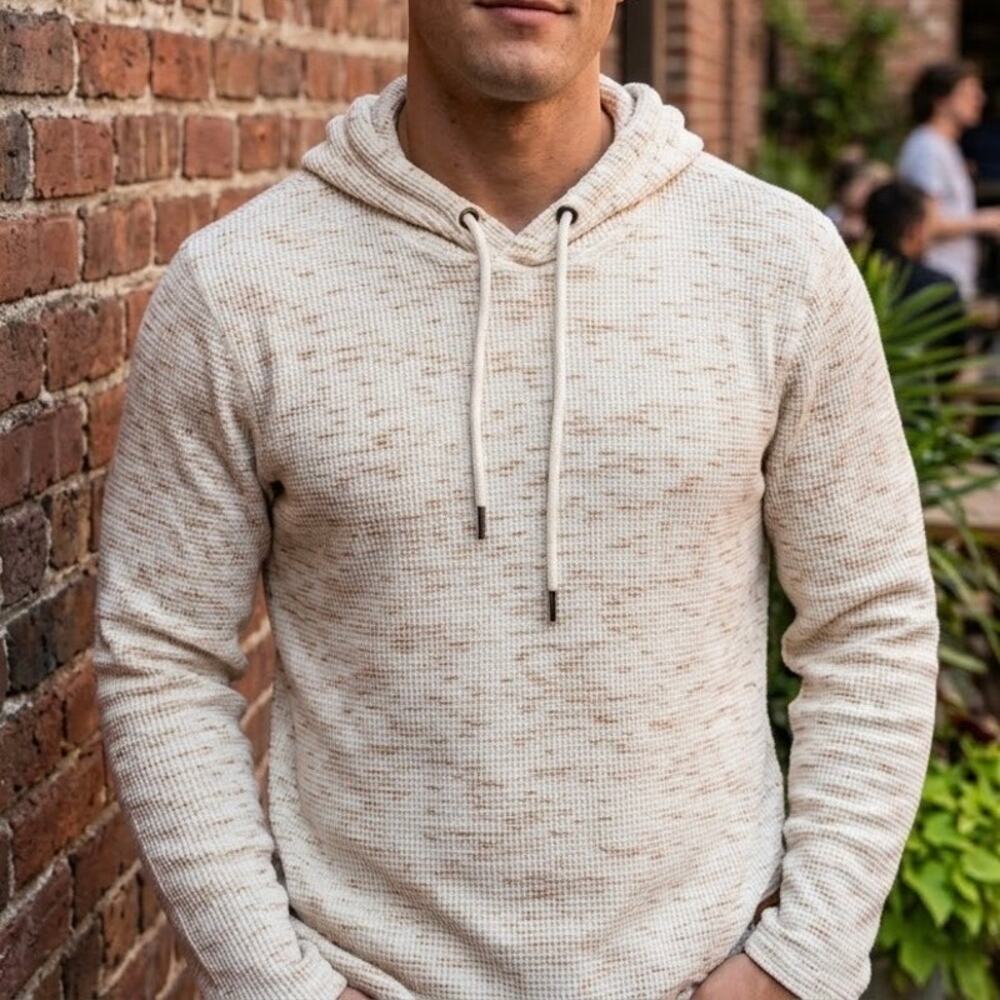 Outpost Makers Buckle Mens Thermal Waffle Knit Hooded Pullover Sweatshirt Med